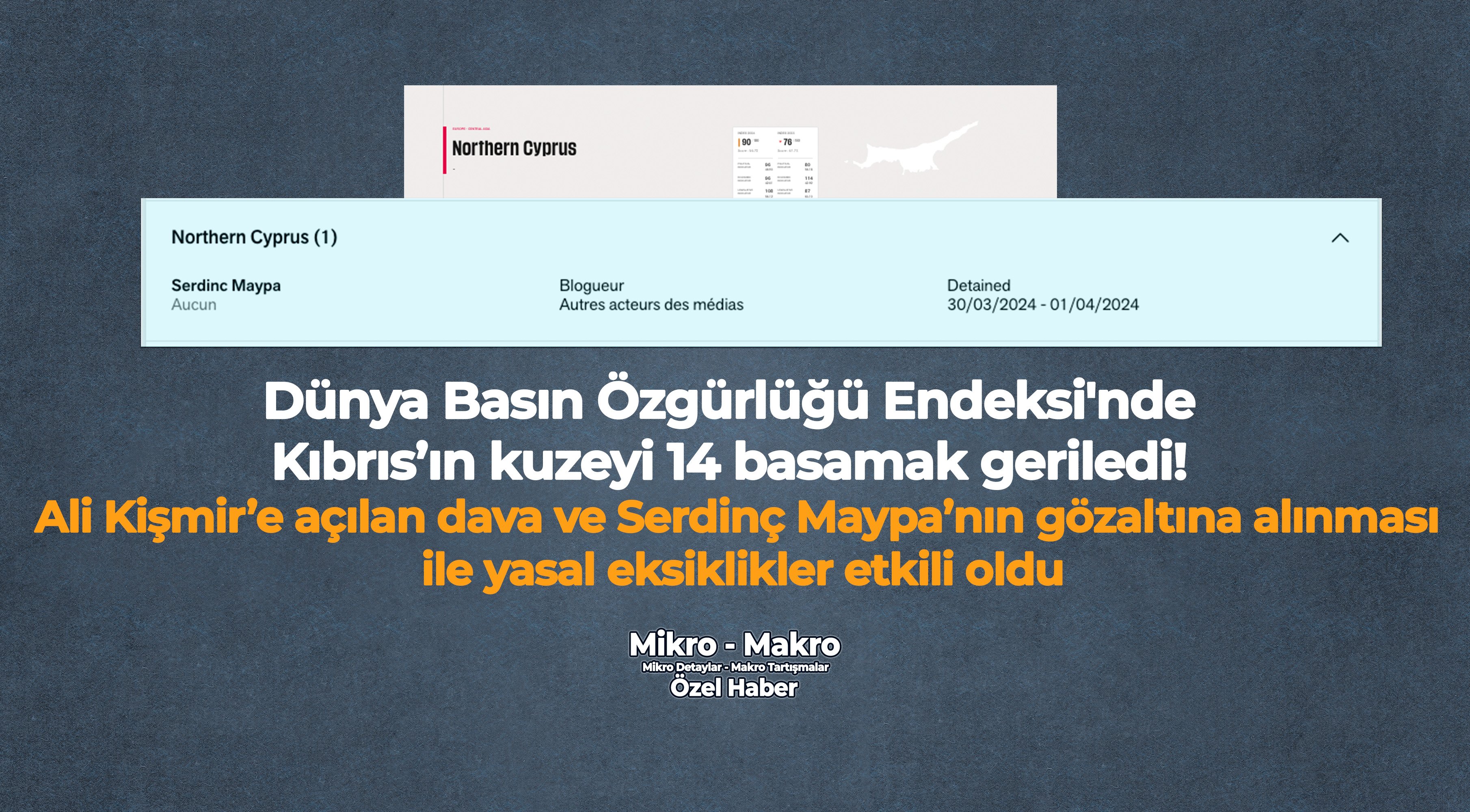 Dünya Basın Özgürlüğü Endeksi'nde Kıbrıs’ın kuzeyi 14 basamak geriledi! 