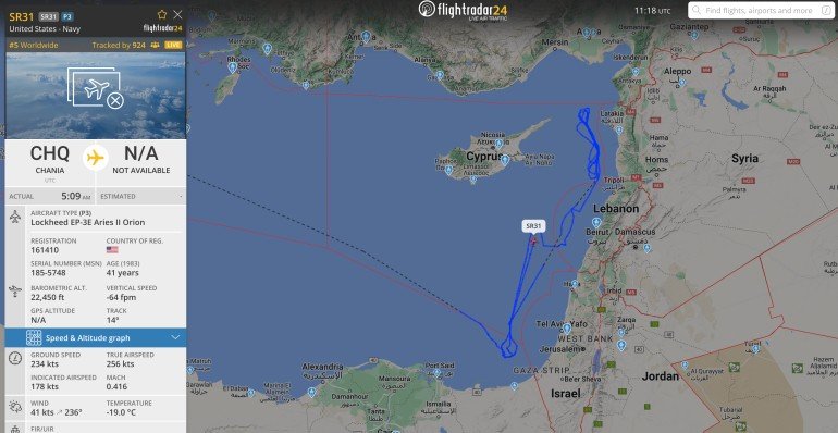 ABD casus uçağı Suriye, Lübnan ve İsrail açıklarında görüldü